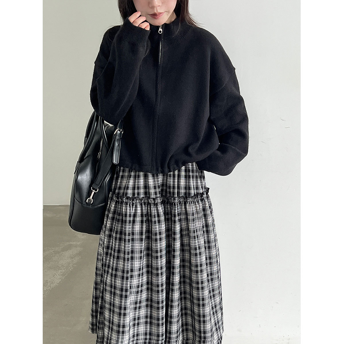 鹿西 立领拉链抽绳针织毛衣女26秋新韩系开衫百搭卫衣外套ss10详情图