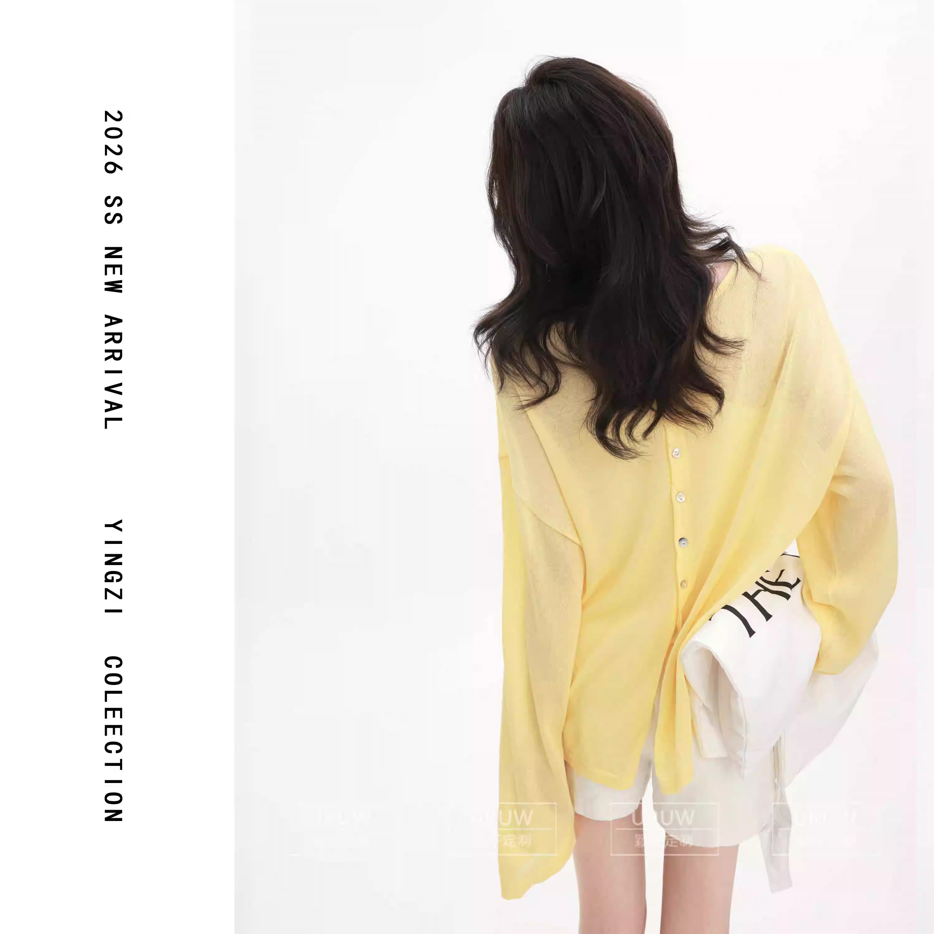 颖子定制【清凉计划】设计感后背排扣长袖罩衫女微透宽松针织上衣