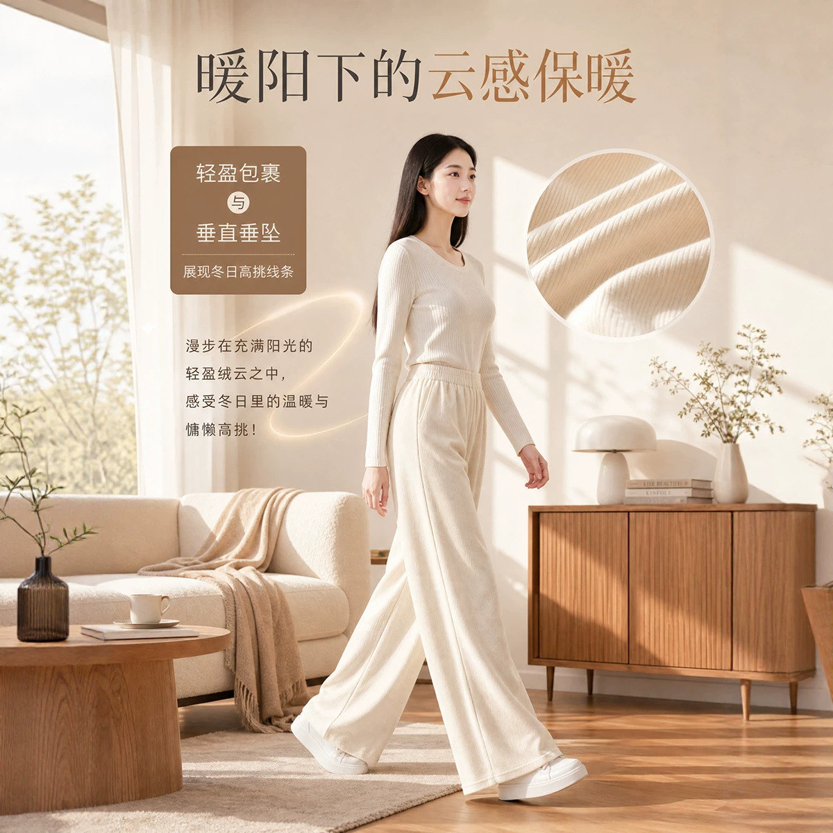 加绒裤子女秋冬垂感糯米绒阔腿裤女款灯芯绒休闲百搭保暖裤子批发